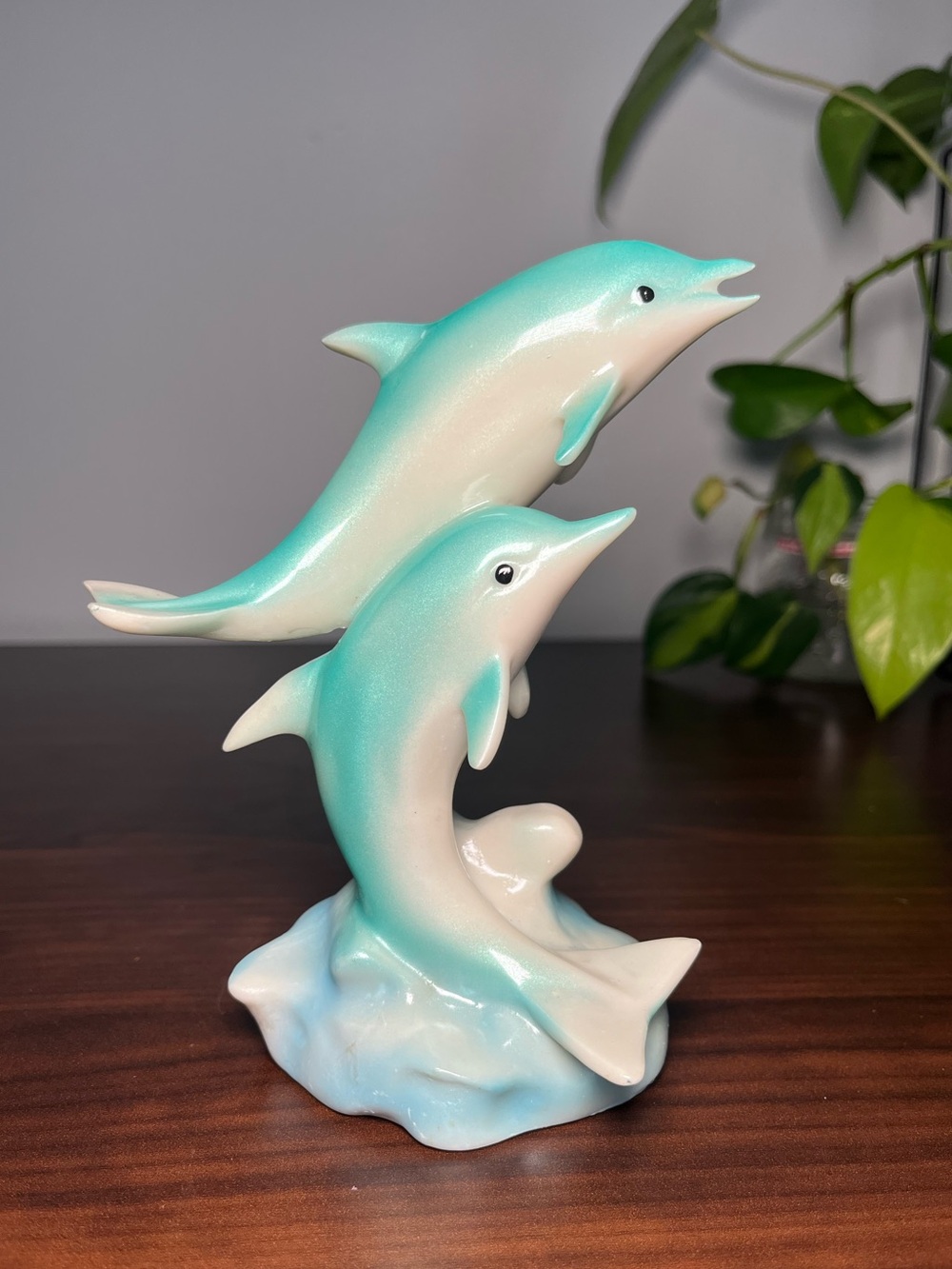 Vintage Glazed Ceramic Dolphin Figurine: Coastal Home Decor Dauphins 1980 - Picture 2 of 14